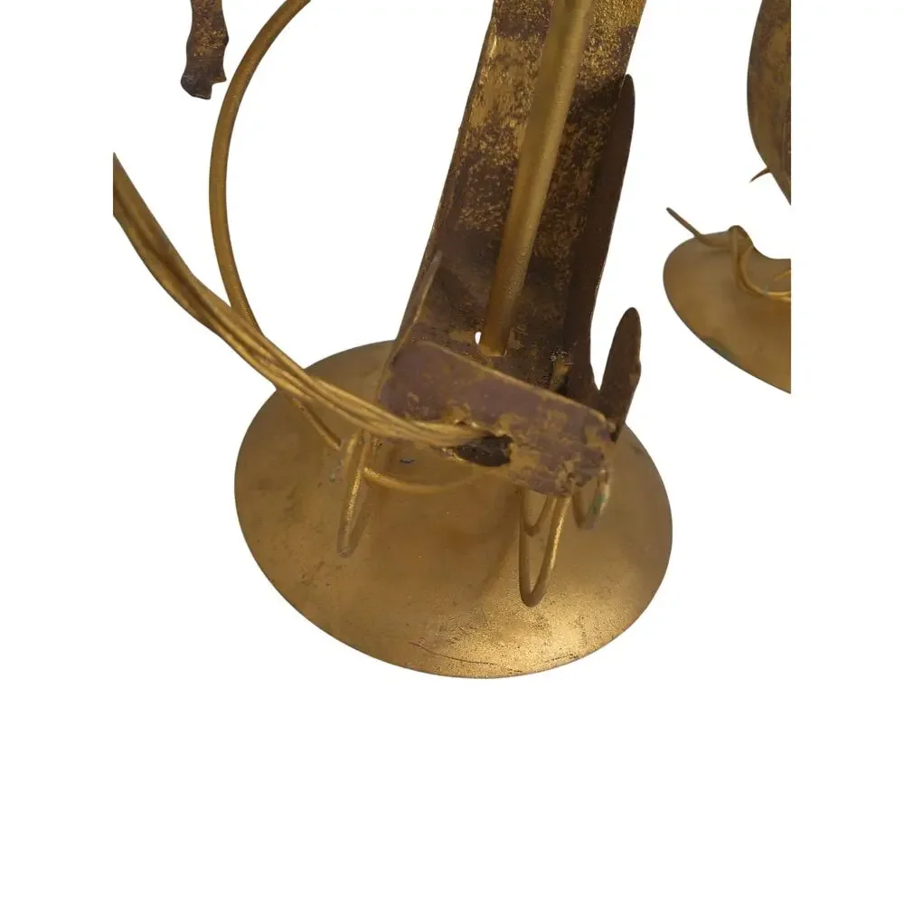 Vintage Christmas Brass Spiral Reindeer Sleigh Candle Holders Decor Set of 2